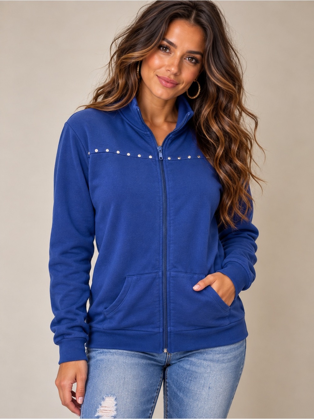 💙✨ Sport Savvy Studded Zip-Up Jacket • Size L ✨💙